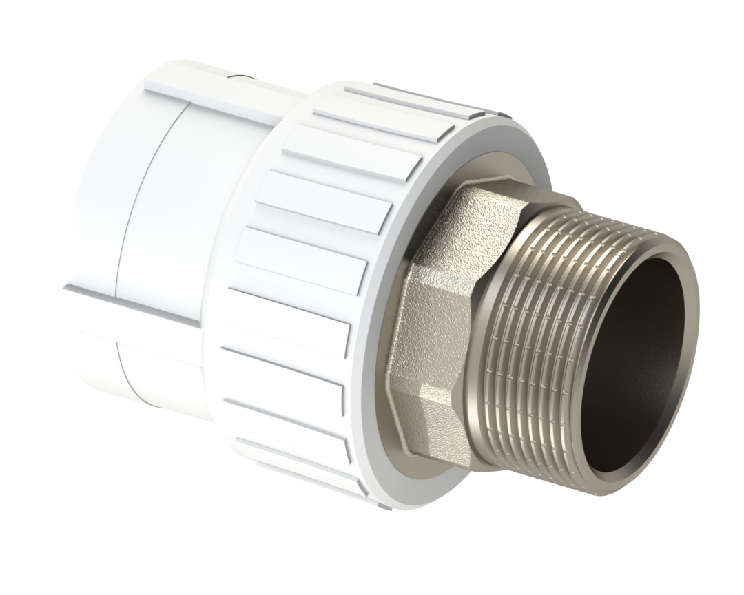 Комбинированная муфта PP НР под ключ Dу 90X3'' - белый, никелированный, SPL-EmirPlast