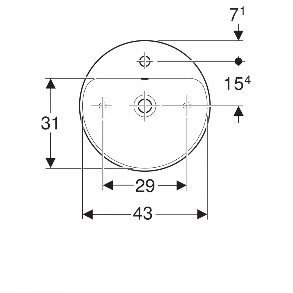 Накладная раковина VariForm круглой формы, с полкой для отверстия под смеситель: 45x45см, D=45см, Отверстие под смеситель=По центру, Перелив=На виду, Белый, Geberit