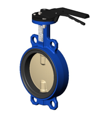 Затвор дисковый VPI4442-02EP DN 125 PN16, поворотный межфланцевый, Tecfly с ручкой, диск алюминий и бронза, манжета EPDM, Tecofi