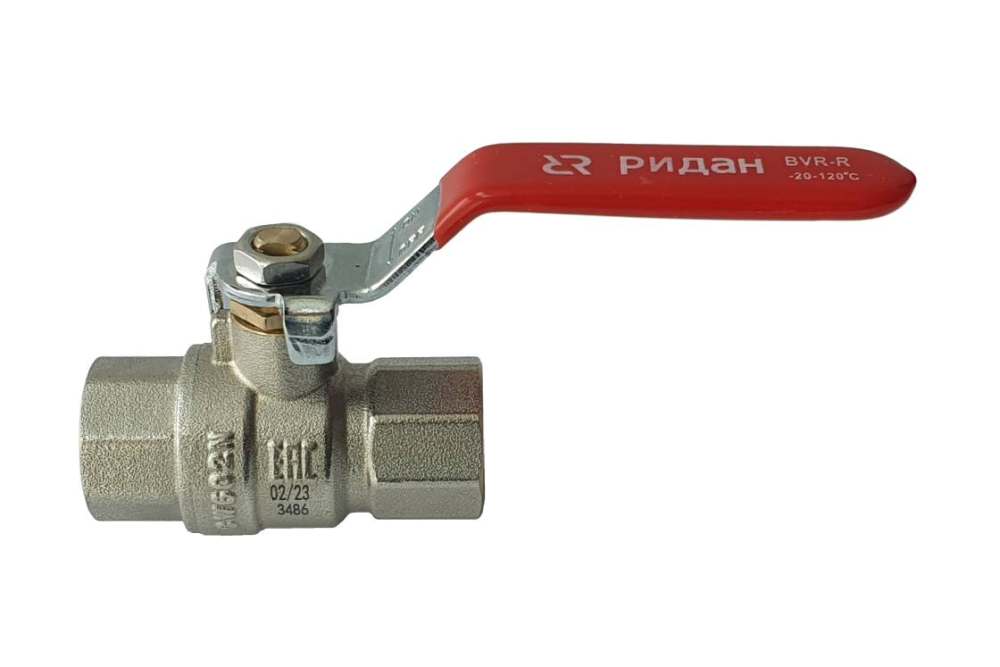 Шаровой полнопроходной кран BVR-R DN40 PN40, Т= 120 °С, внутренняя резьба, рукоятка, корпус-латунь, Ридан