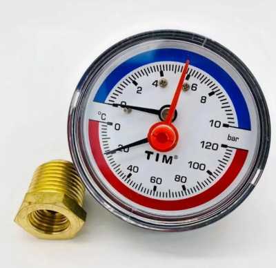 Термоманометр аксиальный 63мм на 10 бар "(0℃ - 120℃)