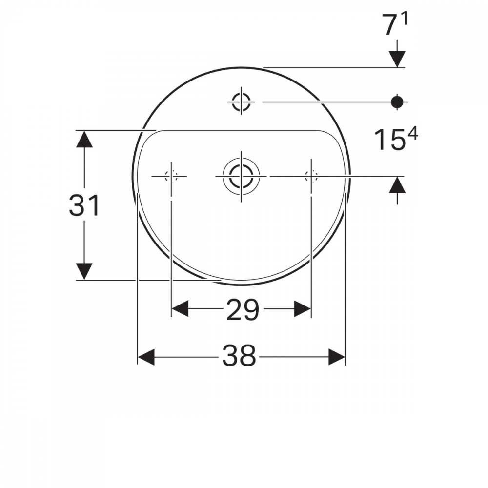 Накладная раковина VariForm круглой формы, с полкой для отверстия под смеситель: 45x45см, D=45см, Отверстие под смеситель=По центру, Перелив=Без, Белый, Geberit