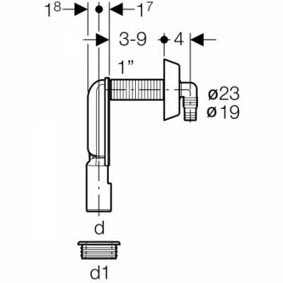 Внутристенный сифон Geberit для приборов, со сливным фитингом: d=40мм, d1=56мм, Глянцевый хром