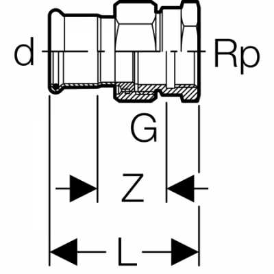 Разъемное соединение Mapress из нержавеющей стали, с внутренней резьбой: d=35мм, Rp=1 1/4дюйм, Geberit