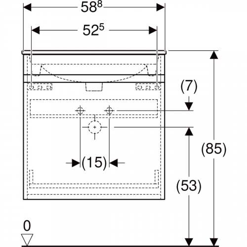Шкафчик для pаковины Geberit Renova Compact, с двумя дверями: B=59.7см, H=60.5см, T=39.7см, Ширина pаковина=65см, Белый / Высокоглянцевое покрытие