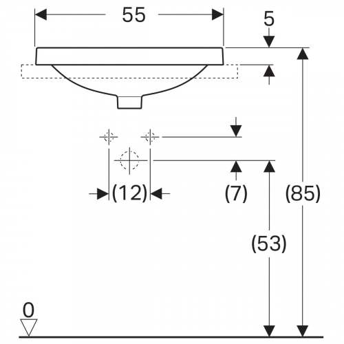 Встраиваемая раковина Geberit VariForm овальной формы, с полкой для отверстия под смеситель: B=55см, T=45см, Отверстие под смеситель=По центру, Перелив=Без, Белый