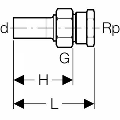 Разъемное соединение Mapress из нержавеющей стали, с внутренней резьбой и гладким концевиком: d=15мм, Rp=1/2дюйм, Geberit