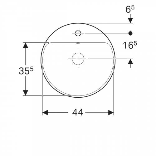Встраиваемая раковина Geberit VariForm круглой формы, с полкой для отверстия под смеситель: D=48см, Отверстие под смеситель=По центру, Перелив=На виду, Белый