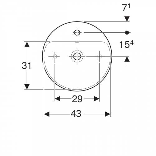 Накладная раковина Geberit VariForm круглой формы, с полкой для отверстия под смеситель: D=45см, Отверстие под смеситель=По центру, Перелив=На виду, Белый