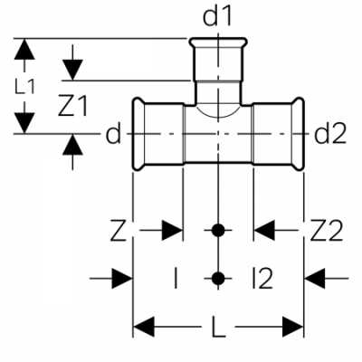 Тройник переходной Mapress из нержавеющей стали: d=108мм, d1=22мм, d2=108мм, Geberit